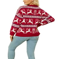 Multitrast Ženska košulja za pletenje, dugi rukav okrugli vrat Božićna majica za majicu Casual Party