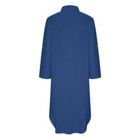 Ležerne haljine za žene Trendi modni džepovi dugih dugih rukava Okrenite haljine ovratniku sa džepovima na plavom planu