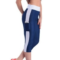 Ženski visoko struk Tummy Control Yoga Workout Capris Gambers Bočni džepovi joga hlače mornarice xxxl