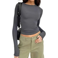 Ženske majice s dugim rukavima Slim Fit Y2K obrezana majica Streetwear tamno siva s