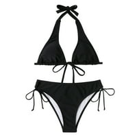 Žene čvrsti remen duboki v seksi Split bikini setovi za žene s kupaćim kupaćima crnim xl