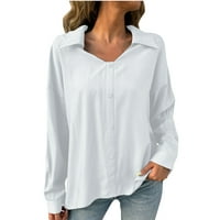 Žene jeseni zimske bluze za radnu majicu s dugim rukavima jednokradna kardigan bluza bijela l