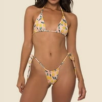 Žene Halter Troangle bikini seksi nisko podizvođaj Thong gudački vezni cvjetni print dva kupaća komisija