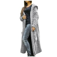 Aoochasliy Womens Cardigan Clearence Zima Čvrsti čvrsti pleteni kapuljač dugi kaput dugi kaput džemper