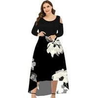 Gahvov jeseni haljine za žene uštede klirence plus veličina haljine za žene okrugli vrat s ramena cvjetni