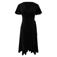 Hanzidakd ljetne haljine za žene ličnosti čvrsta boja V Vrat Dress jednostavan i izvrstan dizajn