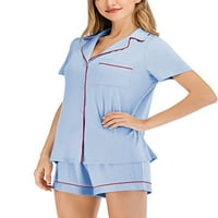 Trowalwald Dame Noćni odjeća i kratke hlače Lounge Set za spavanje spavanja spavanje rever-izrez TrackSit outfits pidžami setovi pauna plava m