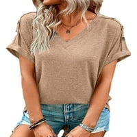 Niuer Women majica kratki rukav Tee Solid Color Majica Loose vrhovi V izrez Pulover Khaki M