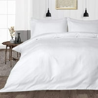 Postavljen za krevet Deep Džep - Broj navoja - egipatski pamuk - ekstra mekani i luksuzni, laka njega - bijela pruga, puna veličina