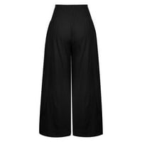 Vivianyo HD duge za hlače za žene čišćenje Ženske hlače sa širokim nogama visoke struke ravne hlače Casual pantalone bljeskalice crne boje