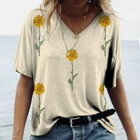 Fragarn ženski vrhovi modni ženski ljetni labavi ispis V-izrez leptir uzorak majica s kratkim rukavima Yellow XL