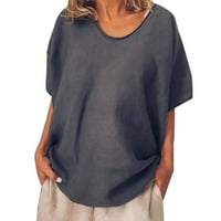 XYSAQA ženske plus veličine kratkih rukava okrugli vrat ljeta prevelika majica na vrhu casual labavog pamučnog posteljina lagana prozračna čvrsta osnovna tee vrhova bluza s-5xl