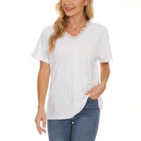Vrhovi kratkih rukava za žene casual ljeto labavi fit modni uzorak Crewneck Comfy T-majice Mekani Basic Bluzes Tees