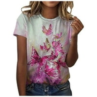 Žene Basic Leptir Print Top i bluza Crewneck Majice kratkih rukava Trendi Junior's Tunic Tees Pink M