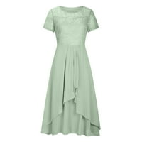 Yubnlvae casual haljina ženski šifon patchwork okrugli vrat tisak maxi suknja duga haljina zelena 2xl