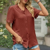 HWMODOU ženska bluza šifon košulja s kratkim rukavima s nepravilnim rezom V rect majica top modni casual