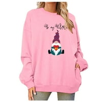Duks za žene Ženske dukseve Ležerne prilike ispisani okrugli vrat Dugi džemperi s dugim rukavima Žene vrhovi Pink L