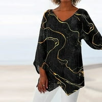 Ženske pamučne posteljine majice Ležerne prilike s dugim rukavima V-izrez Labavi nepravilni prorez HEM