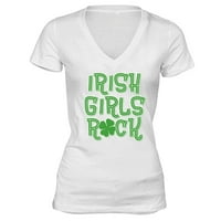 Xtrafly Odjeća za žene Patrickov dan irske djevojke rock shamrock djetel V-izrez majica