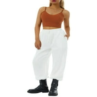 Calsunbaby Women Jesenske casual hlače Čvrsto boje vučene elastične struke duge pantalone sa džepovima