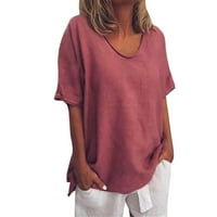 Ženske plus veličine kratkih rukava Tunts V izrez Solid Color Dug bluza Ljetne dame Ležerne prilike
