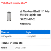 Zračni filter - kompatibilan sa Dodge W 5.9L 6-cilindričnim dizelom