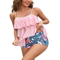 Seksi plesne žene Dvije kupaćim kostima Polka dot Tankini setovi Swimdress kupaći kostimi Backless Backing Backing Savremeni kupanje odijelo ružičasto m