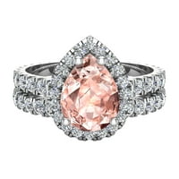 Pear Cut Pink morgarite halo vjenčani prsten 18k bijelo zlato 2. Carat