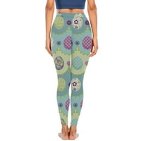 Vremenski modni ženski žene sretni uskršnji ispisani gradijentni raspon dugih hlača High Squik široke pantalone za noge Dame Yoga Hlače mente