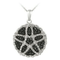 Srebrni ton crni dijamantski cvjetni krug ogrlicu