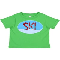 Inktastično skijanje crvene skije i snijeg u ovalnom poklonu dječaku majicu majica ili mališana