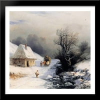Little Russion O kolica u zimi Veliki crni drveni ugrađen ispis umjetnost Ivan Aivazovsky