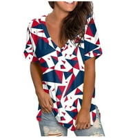 Ženski vrhovi ženske ljetne vrhove casual modni kratki rukav V rect majice za majice na velikoj američkoj