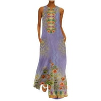 Ženska ležerna haljina za ljetovanje Boho cvjetna haljina za print Notch V izrez bez rukava bez struka