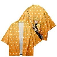Demon Slayer Print Puff rukav kimono Cardigan Labavi poklopac Up casual bluza vrhovi, size100-8xl