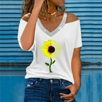 Rovga majice za žene Dame Labavi Ležerne prilike V izrez kratki rukav od suncokreta za suncokret Print