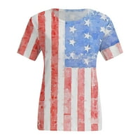 SKSLOEEG majice za žene plus veličine Američka zastava tiskane majice kratkih rukava posada patriotski vrhovi majica labave casual bluza, crvena s