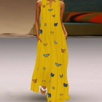 Ženska cvjetna ispisana haljina mekana udobna za nošenje haljine s dugim rukavima s džepnim velikom