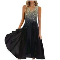 Clearsance Ljetne haljine za žene bez rukava A-line Dužina dužine gležnja V-izrezana dnevna haljina crna 4xl