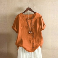 Gotyou prevelizirani posteljini od punog boja za žene kratki rukav pamučni mješavina majica narančasta