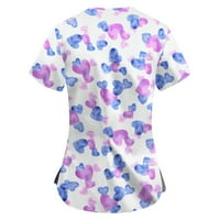 Lyylayray bluza za žene Ženska modna radna odjeća s kratkim rukavima V-izrez s džepovima tiskanim vrhovima Light Purple s