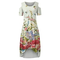 Pafei Tyugd ženske cvjetne ljetne haljine hladno rame okrugli vrat plus veličina ruffle maxi haljina