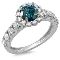 Dazzlingock kolekcija 1. Carat 14K Blue & White Diamond Bridal Cluster Halo Angažman prsten, bijelo