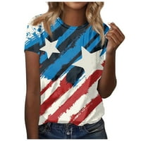 Sksloeg majice za žene Američka zastava Štampana majica s kratkim rukavima Crew vrat Ležerne prilike,