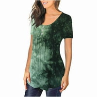 Yyeselk Women Tunic vrhovi Ljetni casual kratkih rukava u gore posade CRAT CASS COSY Bluze Elegantne cvjetne printom asimetrične košulje zelene xxl