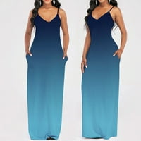 Pergeraug Haljine za ženske haljine za žene gradijentne rukave V izrez Maxi casual sunčastice dugi dres plavi xl