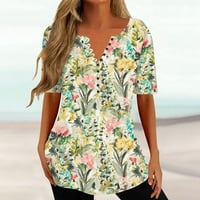 Apepal ženski proljetni-ljetni Henley majice gumb u gore tunika na vrhu majica kratkih rukava s kratkim