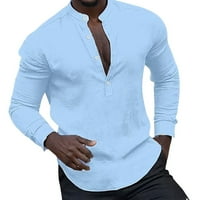 FSQJGQ pamučne posteljine Henley majice za muškarce Čvrsto postolje ovratnik dugih rukava do majica