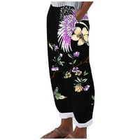 Symoidni ženski puni dužina casual hlače visoki struk sa džepovima tiskane ravne noge crne juniorske