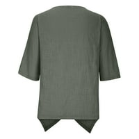 USMixi ženske vrhove Dressy Casual Loose Fit Comfy pamučni posteljina nepravilni rub pulover majice